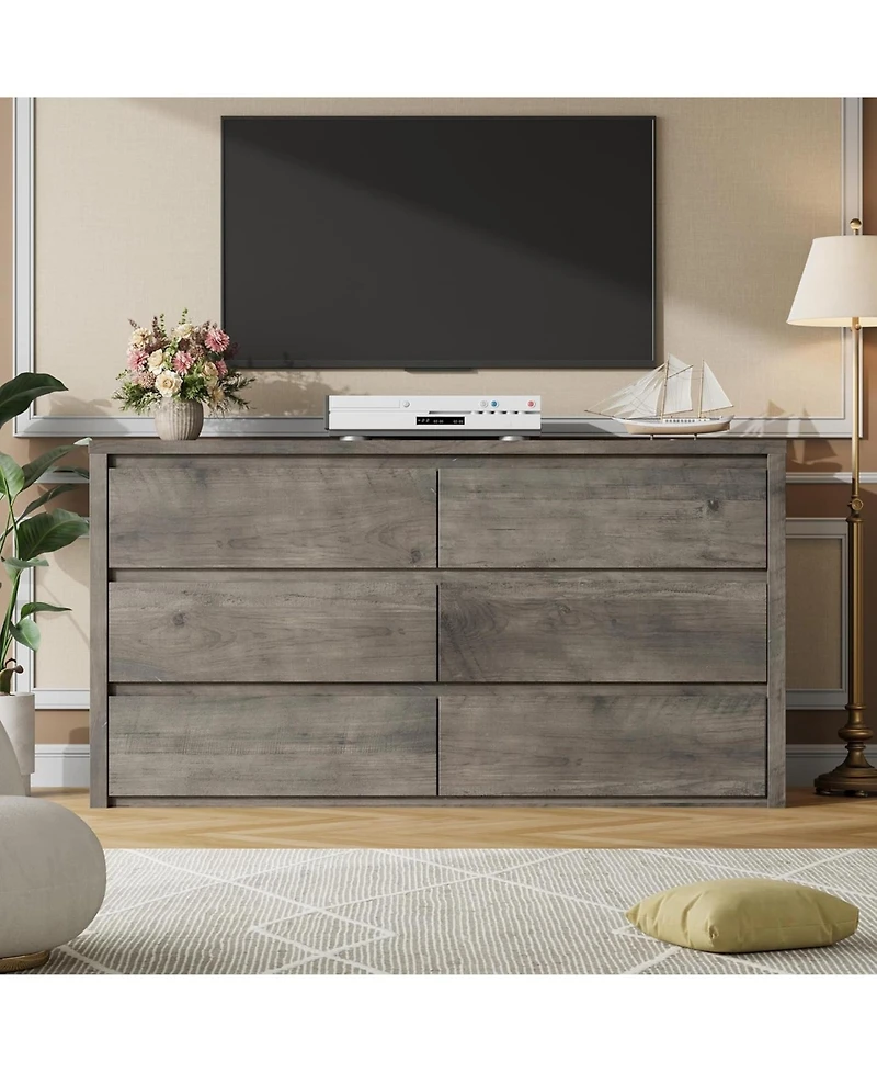 gaomon 6 Drawer Dresser for Bedroom, Wide Wood Chest of Drawers Handle Free, Large Modern Dresser Storage Cabinet for Living Room, Hallway Entryway