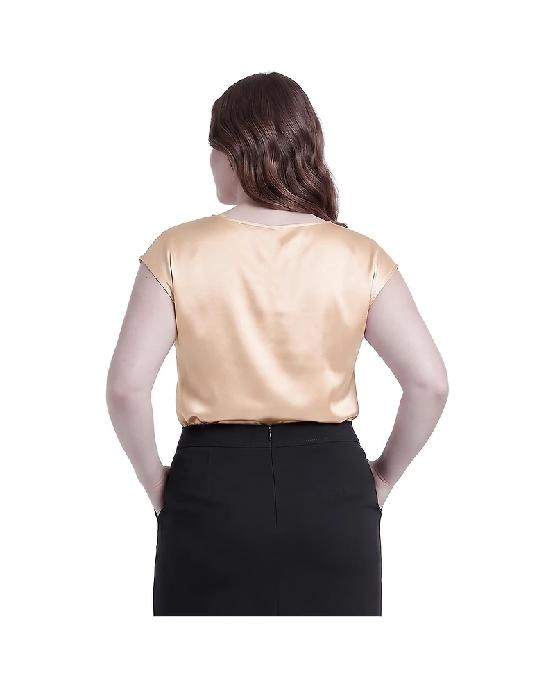 Standards & Practices Plus Cowl Neck Cap Sleeve Satin Blouse