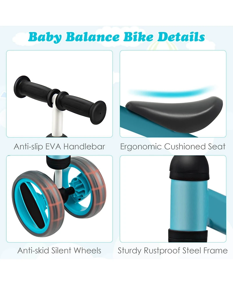 Slickblue 4 Wheels Baby Balance Bike Toy-Pink