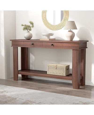 gaomon 54" Farmhouse Console Table with Drawers, Wooden Entryway Table with Storage Shelf for Living Room