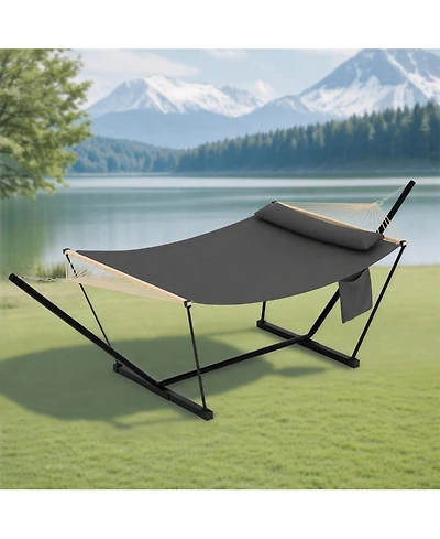 homfan 2 Person Hammock with Adjustable Steel Frame – Portable Outdoor Hammock Supports Up to 450 Lbs for Patio, Garden, Backyard or Beach