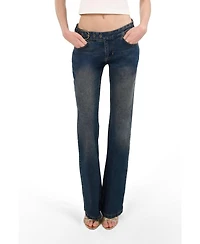 Nocturne Women's Belted Denim Flare Trousers