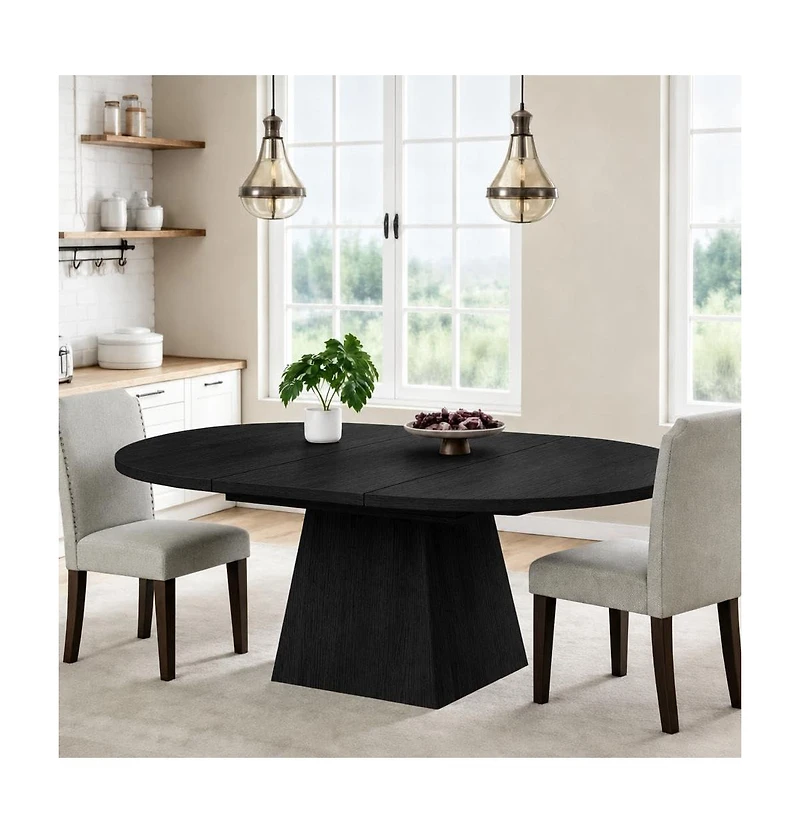 gaomon 47"-63" Extendable Round Dining Table,modern dining table with square base. Table only, chairs not included.