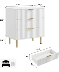 gaomon 3 Drawer Dresser for Bedroom, Fluted Dresser with Large Drawers and Sturdy Gold Legs Support, Dressers and Chests of Drawers for Bedroom
