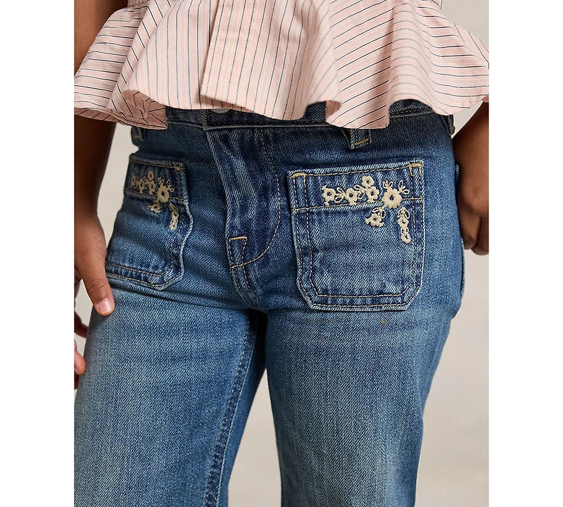 Polo Ralph Lauren Girls' 2T-6X Embroidered Flared Cotton Denim Jeans