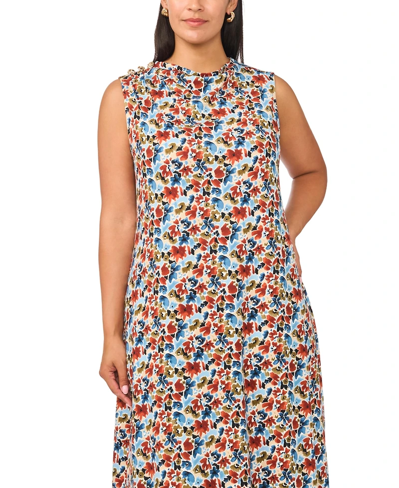Vince Camuto Plus Mock Neck Pleated Midi Dress