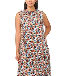 Vince Camuto Plus Mock Neck Pleated Midi Dress