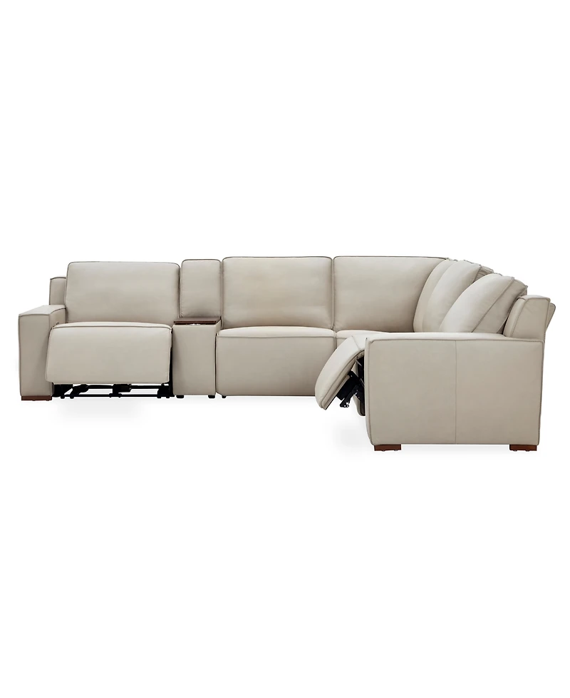 Aspen 3 Pm 6-Piece Leather L Sectional Sofa Set (Laf Recliner, Raf Console, Corner, 2 Armless Chair), Macy's Exclusive