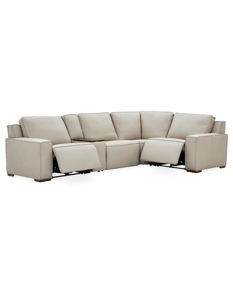 Aspen 2PM 5-Piece Leather Sectional Sofa Set (Laf Recliner, Raf Armless Chair, Console, Corner), Macy's Exclusive