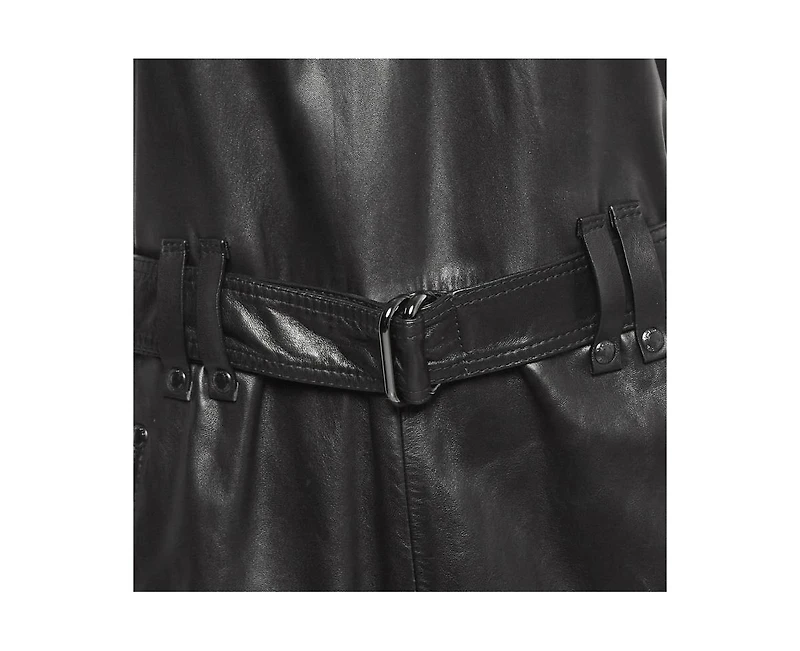Pre-Owned Tom Ford Women's Black Leather V-Neck Belted Mini Dress