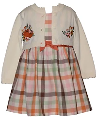 Bonnie Baby Girls' Harvest Cardigan, Sleeveless Dress and Diaper Cover, 3-Piece Set
