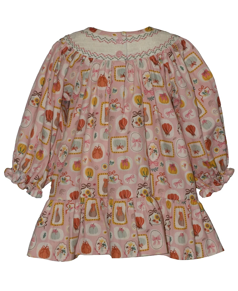 Bonnie Baby Girls' Smocked Pumpkins Long-Sleeve Dress and Diaper Cover, 2-Piece set