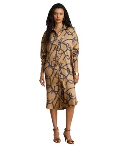 Lauren Ralph Lauren Womens Belting Print Collared Midi Dress