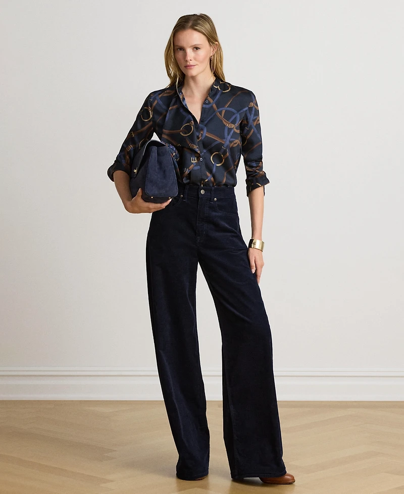 Lauren Ralph Women's Belting-Print Ruffle-Trim Twill Shirt