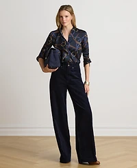Lauren Ralph Women's Belting-Print Ruffle-Trim Twill Shirt