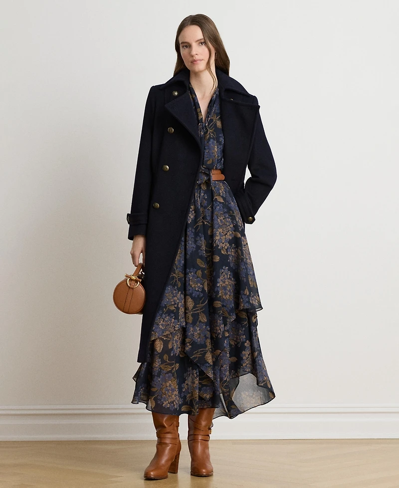 Lauren Ralph Women's Floral Crinkle Georgette Tie-Neck Midi Dress