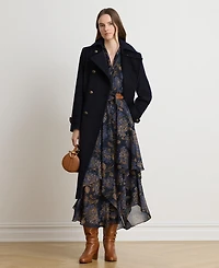 Lauren Ralph Women's Floral Crinkle Georgette Tie-Neck Midi Dress
