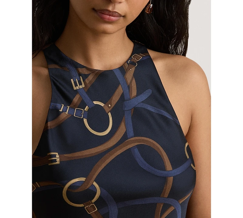 Lauren Ralph Women's Belting Print Sleeveless Crewneck Dress