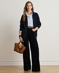 Lauren Ralph Women's Wool-Blend Rib-Knit Spread Collar Cardigan