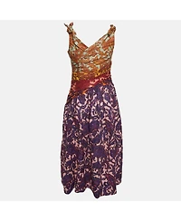 Pre-Owned Zimmermann Women's Multicolor Printed Linen Bow Detail Midi Dress