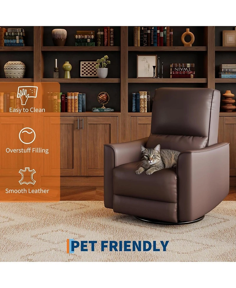 gaomon Manual 360degrees Swivel Rocker Recliner Chair Pu Leather Single Sofa for Living Room, Bedroom or Nursery High Back, Deep Seat, Padded Armrests