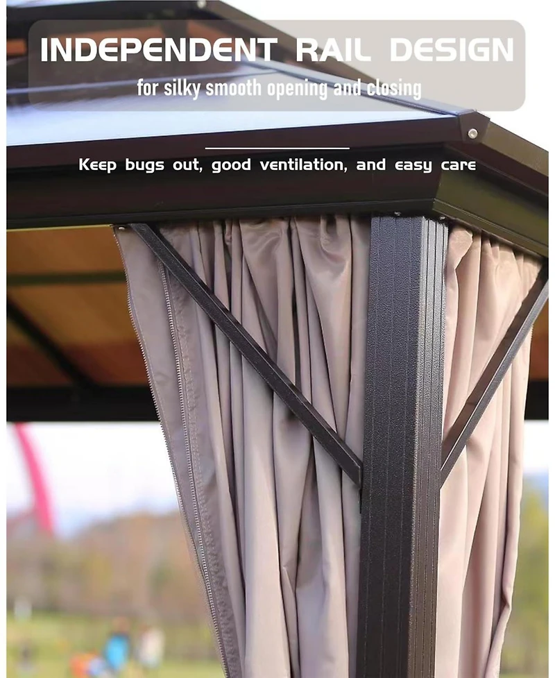 gaomon 10x10 Feet Hardtop Gazebo for All Weather, with Metal Double Roof, Aluminum Alloy Frame, Net, and Curtain, Heavy Duty Building for Patio, Deck