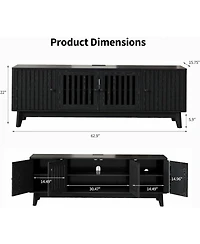gaomon 63" Tv stand with power outlet, adjustable shelves, storage, and 4 grille doors, wooden entertainment center for living room.