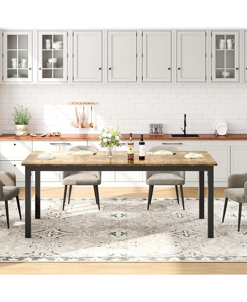 gaomon 70.8" Industrial Dining Table for 6-8 with Metal Legs and Load Bars