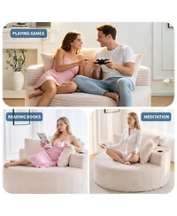 gaomon 55 Inch Oversized Round Chaise Lounge Chair with Cup Holders Corduroy Circle Couch No Assembly