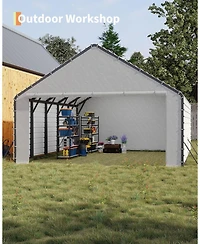 gaomon Door Panels with Zippers Tarp for Metal Carport, 2 Pcs Door Panel with 40 Ball Bungees
