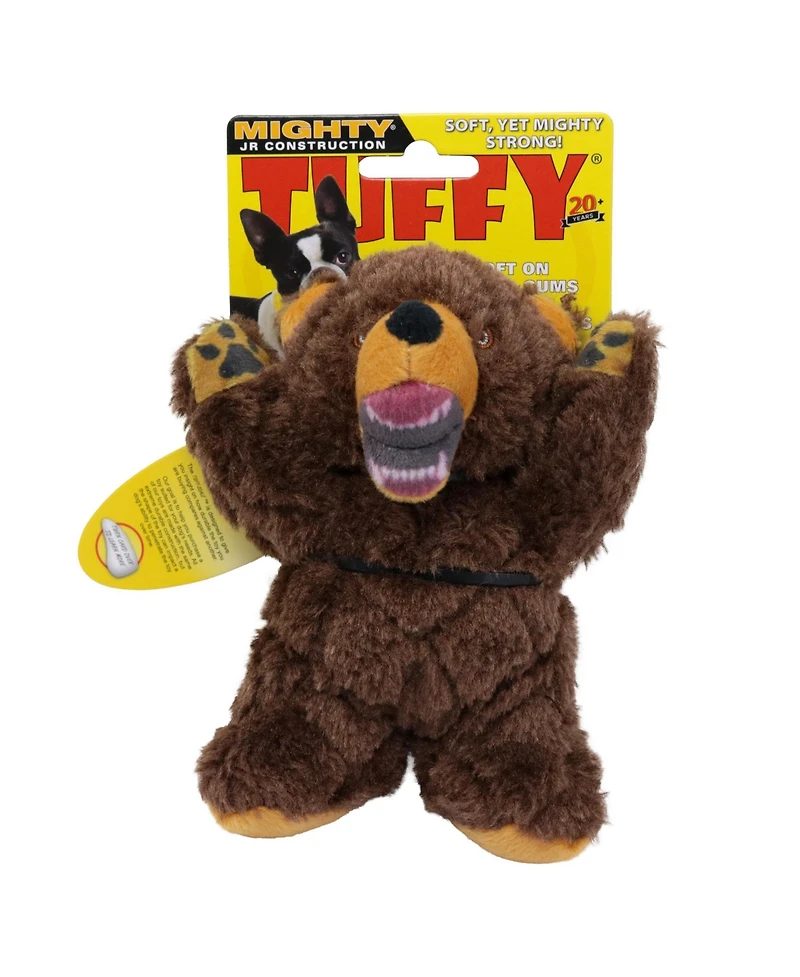 Mighty Jr Angry Animals Bear, Durable Plush Squeaky Dog Toy