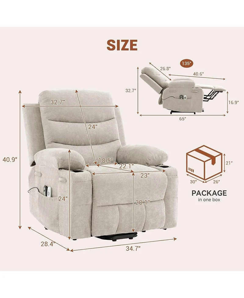 gaomon Power Lift Recliner Chair for Elderly with Massage & Heat,Oversized Electric Recliners,Home Theater Seat with 2 Cup Holders Side