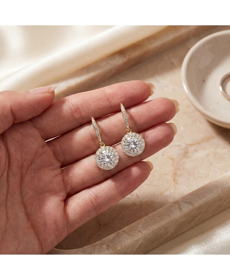 Sparkling Halo Circle Drop Earrings Sterling Silver with Cubic Zirconia
