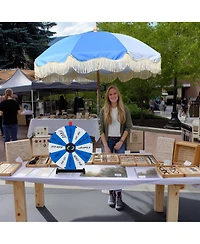 WinSpin 24" Modular Prize Wheel Tabletop with Palm Springs Fringe Umbrella for Outdoor Pop-up Shop Craft Booth
