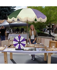 WinSpin 24" Prize Wheel Tabletop with Palm Springs Purple Green Fringe Umbrella for Outdoor Pop-up Shop Craft Booth