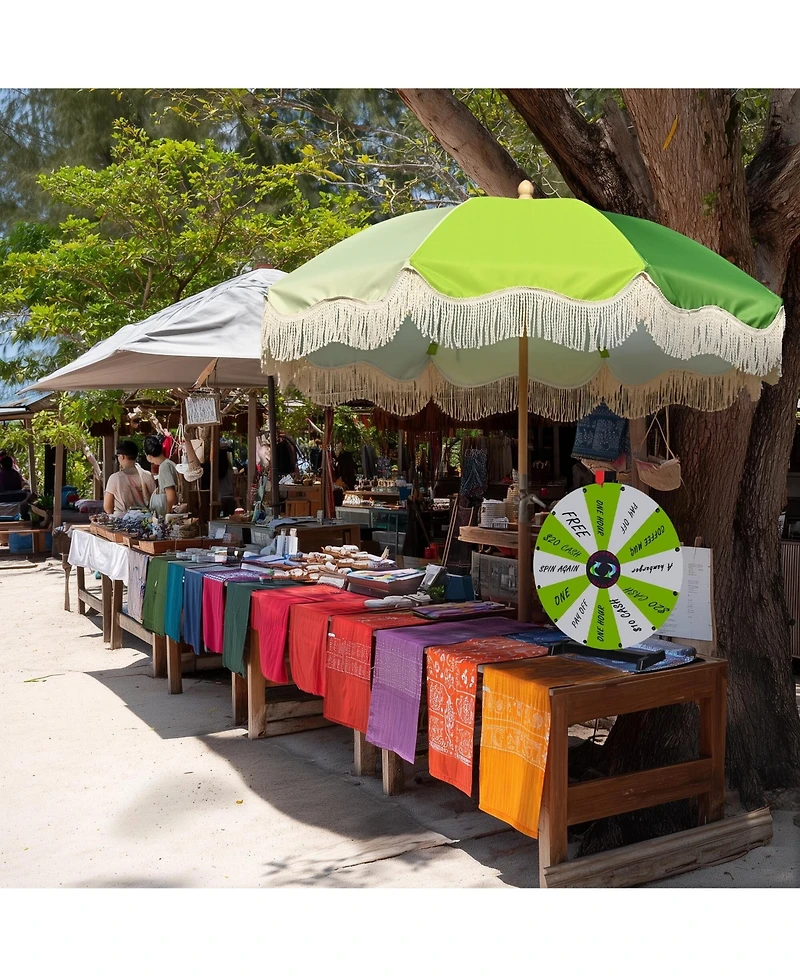 WinSpin 24" Modular Prize Wheel Tabletop with Palm Springs Green Fringe Umbrella for Outdoor Pop-up Shop Craft Booth