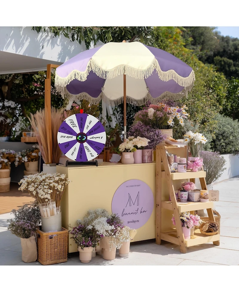 WinSpin 24" Modular Prize Wheel Tabletop with Palm Springs Purple Patio Umbrella for Outdoor Pop-up Shop Craft Booth