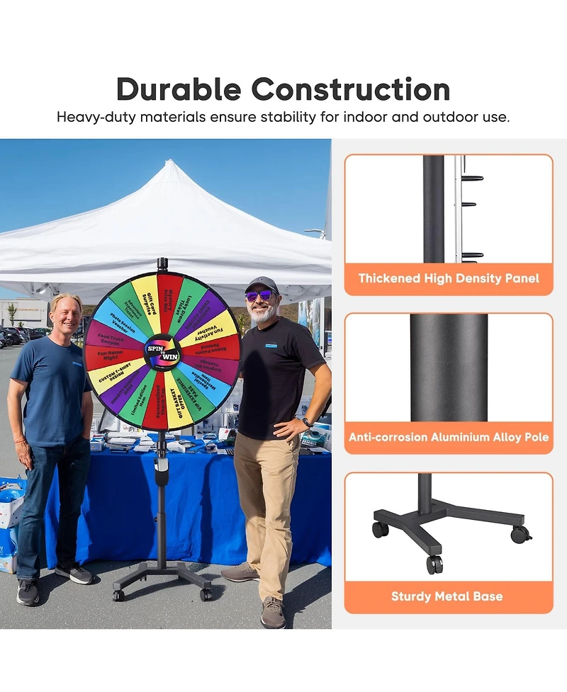 WinSpin 36" 3in1 Prize Wheel with Mobile Base Spinning Raffle Trade Show Market