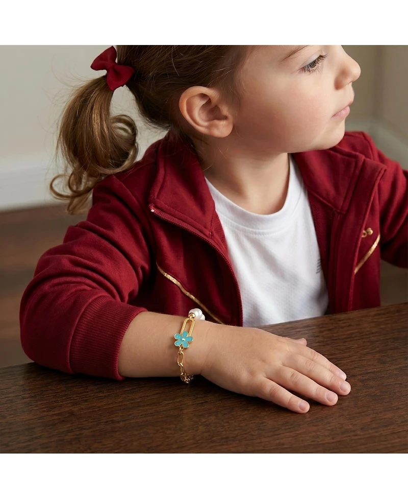 GiGiGirl 14K Gold Plated Bracelet with Pearls and Enamel Flower Clasp