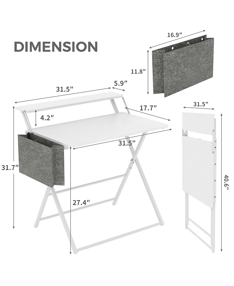 gaomon Portable Small Desk No Assembly, 2-Tier Compact Computer with Shelf, Space Saving Foldable Table for Home Office, Bedroom or Apartment