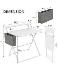 gaomon Portable Small Desk No Assembly, 2-Tier Compact Computer with Shelf, Space Saving Foldable Table for Home Office, Bedroom or Apartment