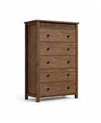 homfan Fluted Nightstand with 5 Drawers – Modern Wooden Bedside Table with Storage, Night Stand for Bedroom