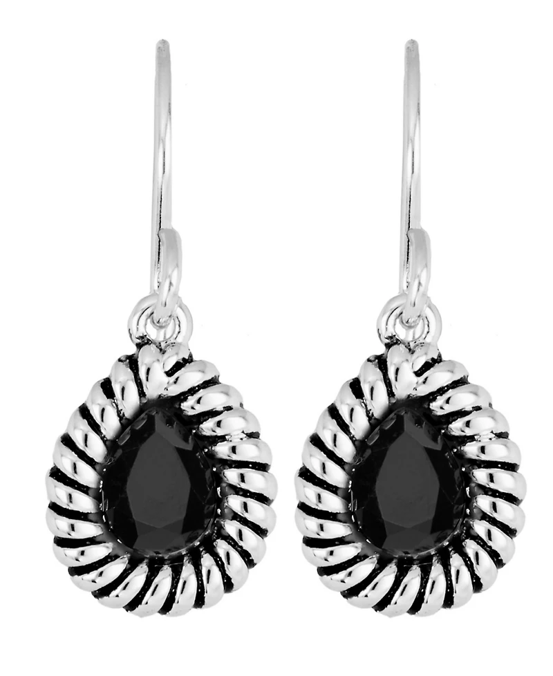 Macy's Sterling Silver Crystal Pear Rope Edge Earrings