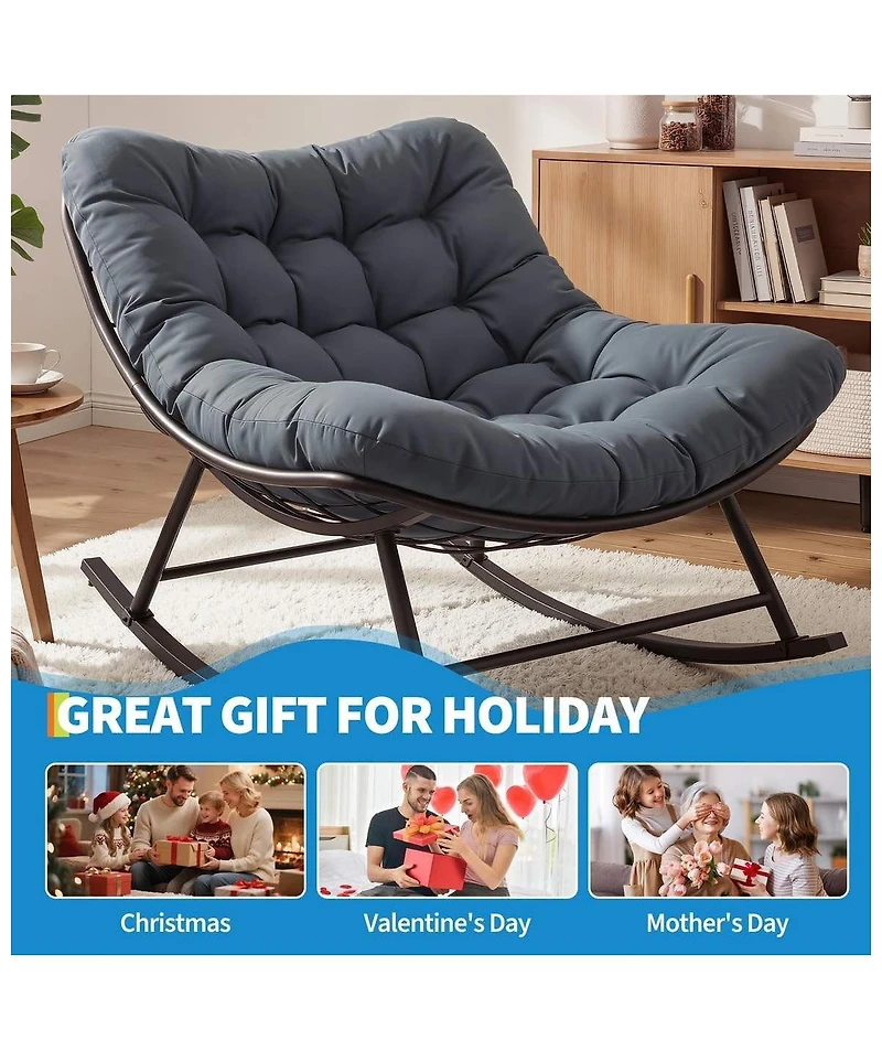 homfan Outdoor Rocking Chair – Papasan Rocking Chair with Removable Cushion, Oversized Rocking Chair for Outside, Balcony, Living Room or Porch