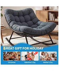 homfan Outdoor Rocking Chair – Papasan Rocking Chair with Removable Cushion, Oversized Rocking Chair for Outside, Balcony, Living Room or Porch