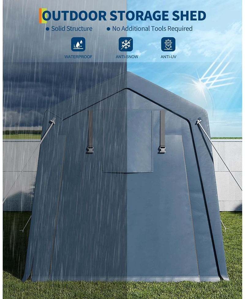 homfan 6x6 ft Motorcycle Shelter, Galvanized Steel Frame, Weather and Uv Resistant, Tool-Free Assembly Outdoor Bike Tent