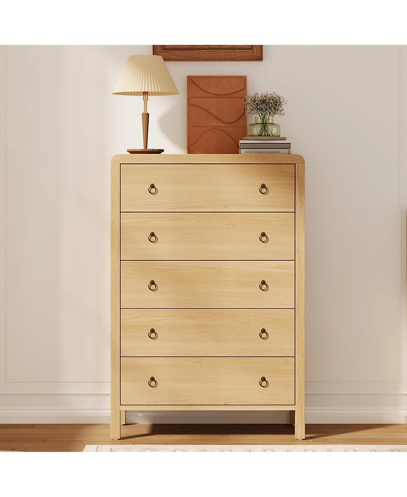 homfan 5-Drawer Storage Dresser Round Corner Vertical Cabinet for Bedroom or Entryway
