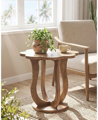 Tribesigns Side Table Set of 2, Flower-Shaped End Table, Wood Nightstand with Artistic Leg, Modern Farmhouse Small Sofa Side Table