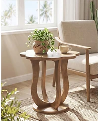 Tribesigns Side Table Set of 2, Flower-Shaped End Table, Wood Nightstand with Artistic Leg, Modern Farmhouse Small Sofa Side Table
