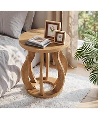 Tribesigns Round End Side Table Set of 2, Farmhouse Wooden Side Table for Living Room, Bedside Nightstand with Curved Frame, Accent Nightstand